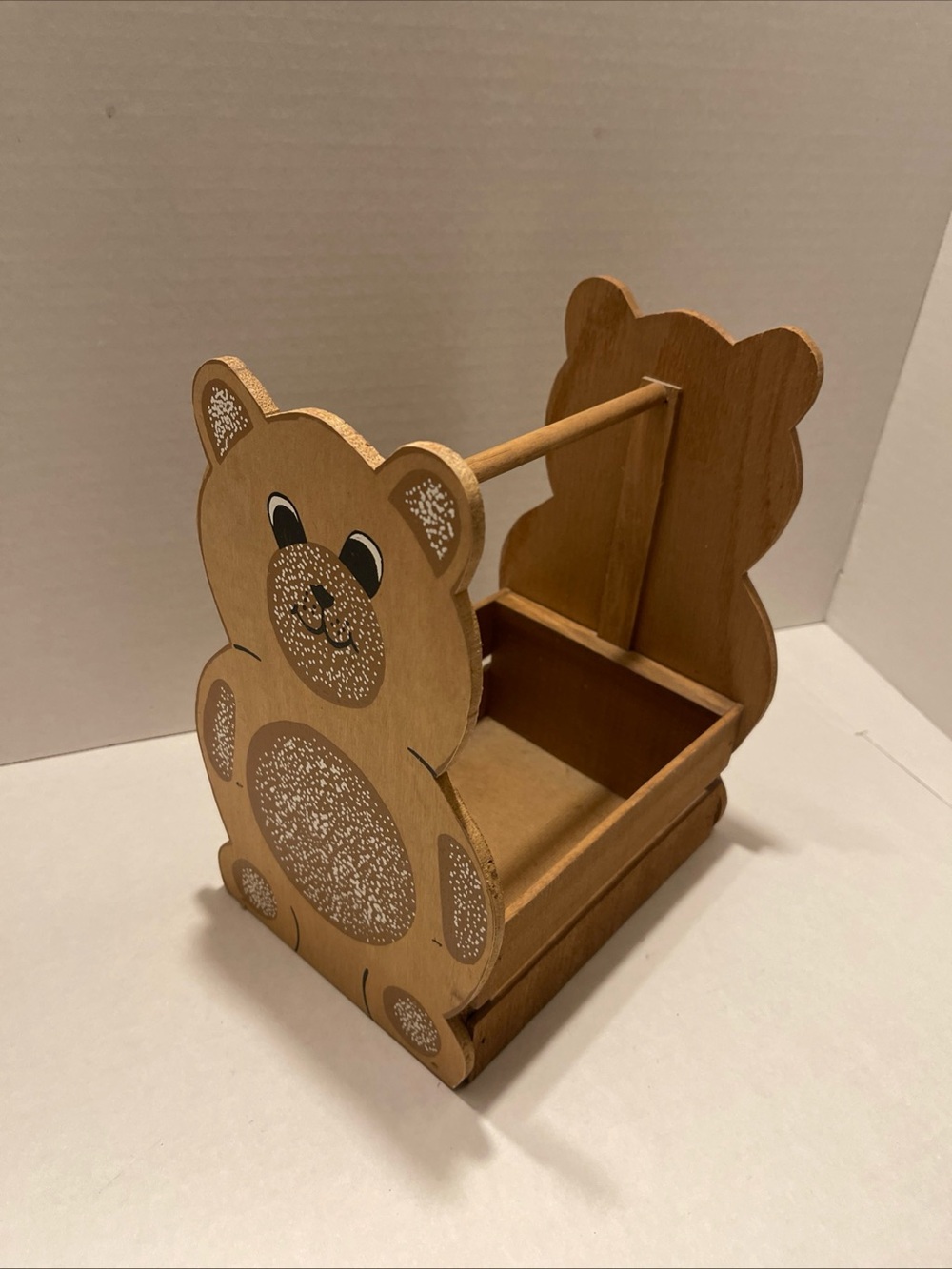 Wooden Bear Toy Crate - Natural Brown